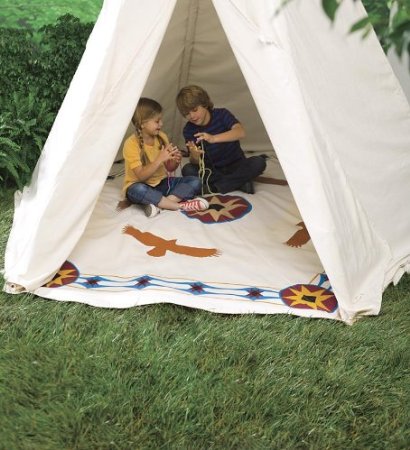 Family-Sized Teepee, Cotton Canvas and Wood - White - 12'H x 9-1/2'W